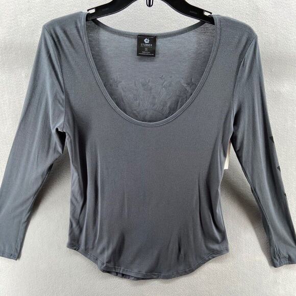 Stunner California T-Shirt Womens S Gray Pink Butterfly Long Sleeve Cosmic Force - Picture 3 of 8